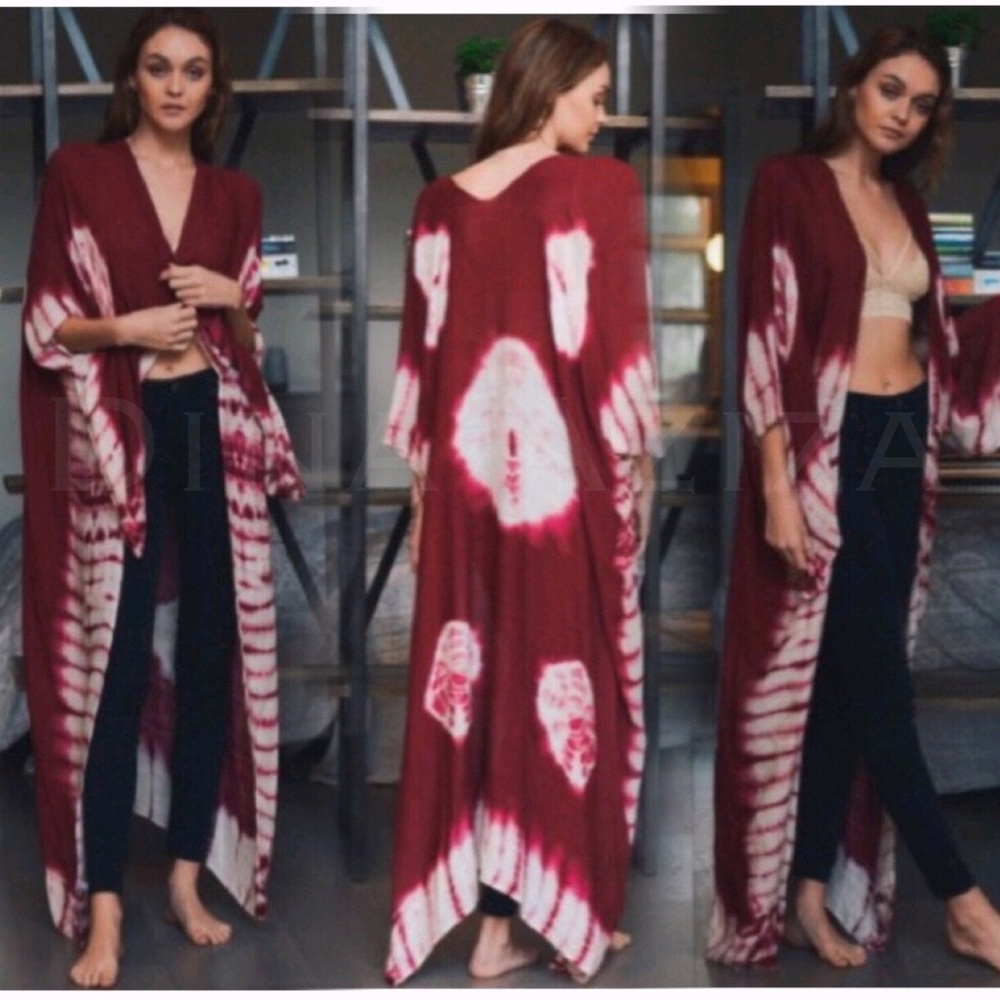 Last 1 New Boho Tie- Dye Kimono Long Cardi-Wrap - Picture 4 of 8